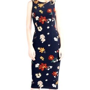Zara Navy Floral Print XL Open Back Dress